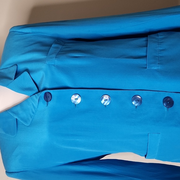Silk tailored fitted vibrant blue button-down blazer casual or office Quality - Picture 2 of 8